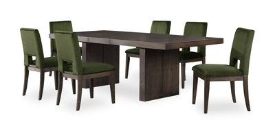 Zelda 7pc Dining Set with Table & 6 Chairs, 78-96"W - Green & Espresso Brown | Ensemble de salle à manger Zelda 7 pièces avec table de 78 po à 96 po (L) et 6 chaises - vert et brun espresso