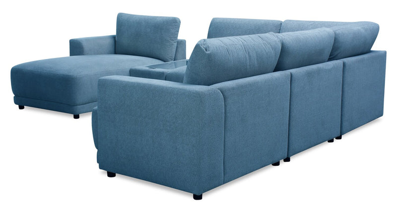 Voyage Modular 6-Piece Left-Facing Fabric Sectional with Console and Removable Back Cushions – Blue