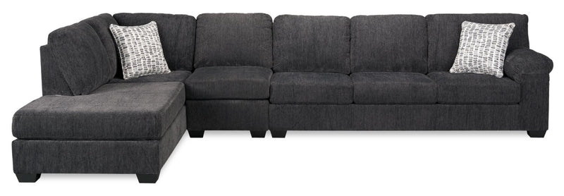 Made in Canada Morgan 3-Piece Left-Facing Chenille Fabric Sectional with Sofa and Accent Pillows - Grey