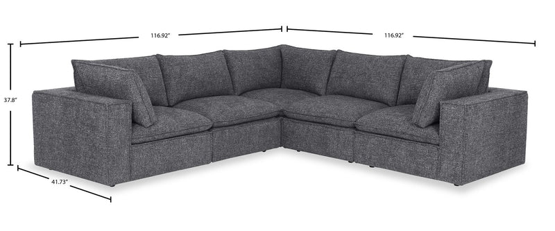 Farah 5-Piece Chenille Fabric Sectional with Removable Feather Down Back Cushions - Charcoal