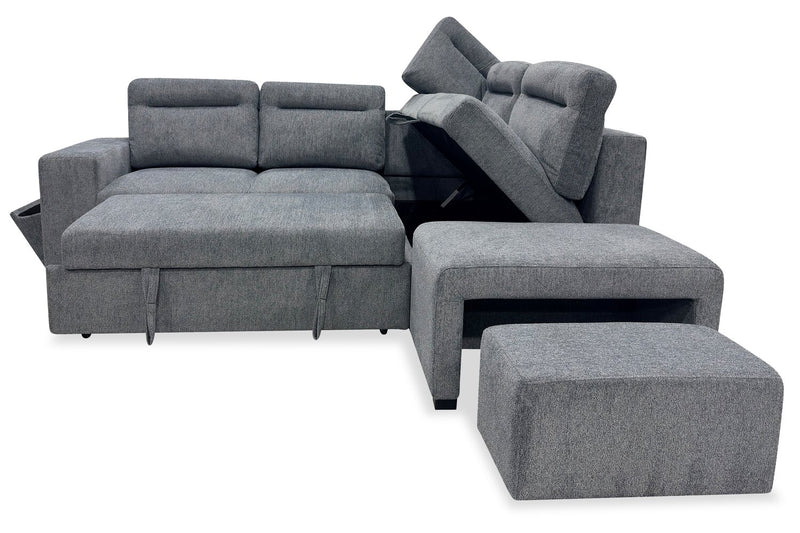 Coast 3-Piece Right-Facing Fabric Sleeper Sectional with Storage and Ottoman - Smoke