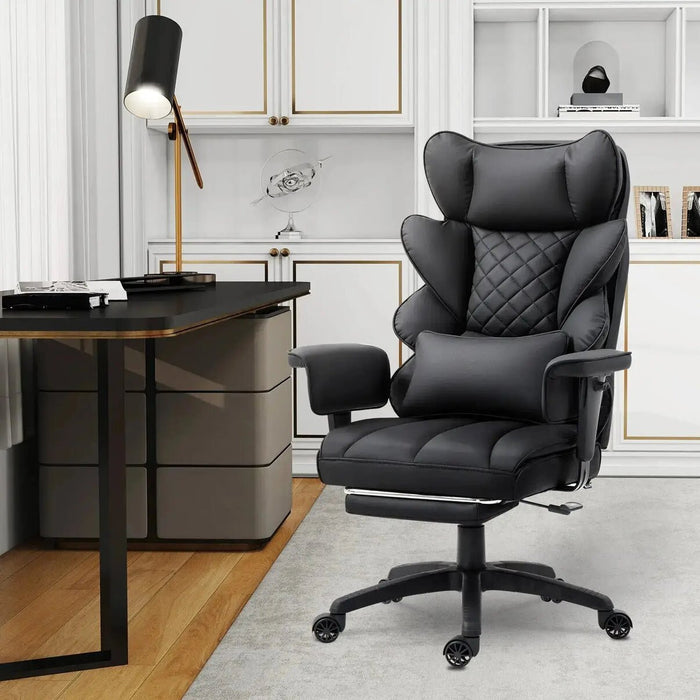 Tommy 28.7\" Faux Leather Adjustable Office Chair with Footrest and Adjustable Arms – Black 