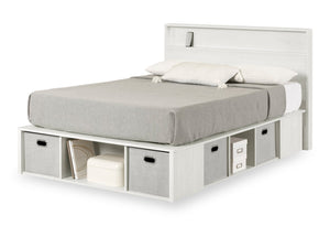 Everley Platform Bed Set with Panel Headboard, Built-in Storage & Baskets, White - Full Size