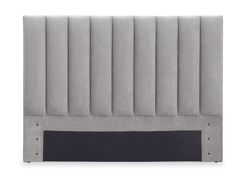 Amos Upholstered Platform Bed in Grey Fabric with Channelled Headboard - King Size