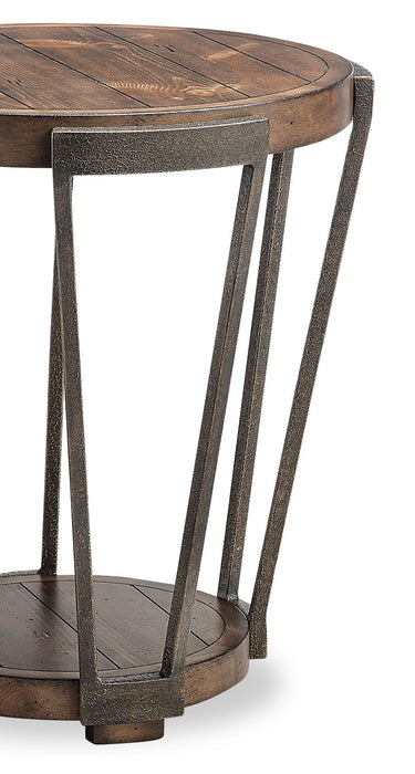 Cheney 23” Industrial Solid Wood Round End Table with Shelf - Bourbon