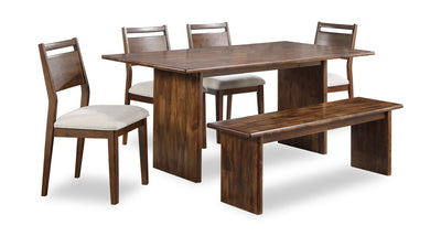 Vale 6pc Dining Set with Table, Bench & 4 Chairs, Wood, 72"W - Brown & Beige | Ensemble de salle à manger Vale 6 pièces en bois avec table de 72 po (l), banc et 4 chaises - brun et beige