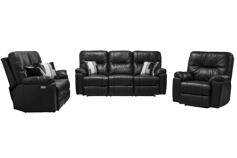 Made in Canada Dawson 87\" Genuine Leather Power Reclining Sofa with USB Port and Accent Pillows - Black