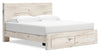 ["Derekson Storage Bed with 2 Built-In Footboard Drawers, Rustic White - King Size"]