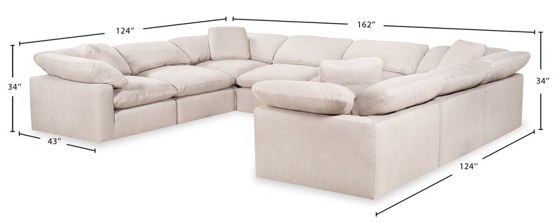 Eclipse Modular 8-Piece Linen-Look Fabric Sectional with Reversible Feather Down Cushions - Linen White