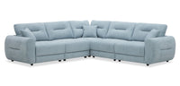Alora 5-Piece Fabric Sectional with Three Accent Pillows and Rolled Arms - Blue 