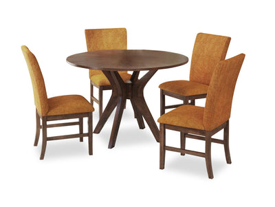 Rain 5pc Dining Set with Table & 4 Orange Chairs, 45"W Round - Orange/Brown | Ensemble de salle à manger Rain 5 pièces avec table ronde de 45 po (L) et 4 chaises oranges - orange et brun