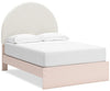 Lola Panel Bed, White Boucle Fabric & Blush - Full Size