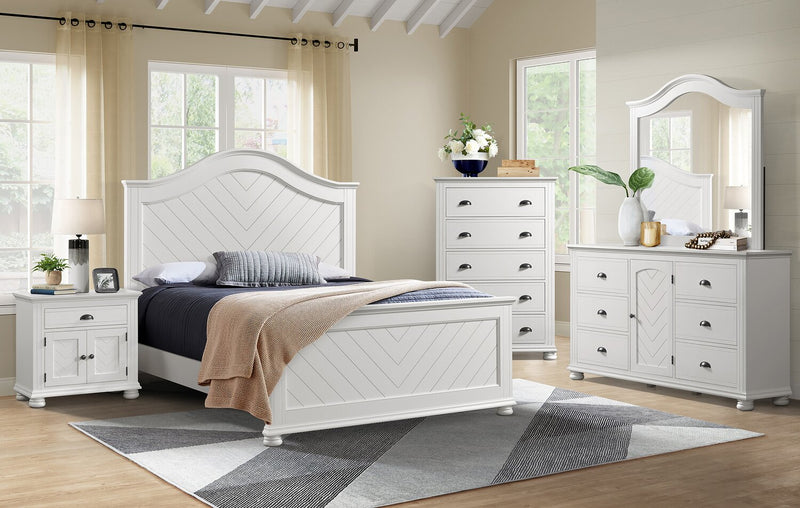 Ella Panel Bed with Headboard & Frame, Chevron Pattern, White - Full Size