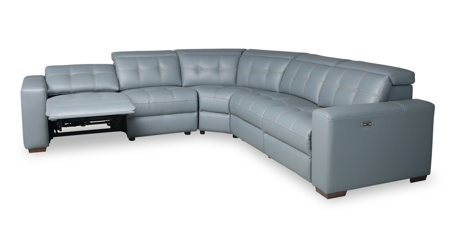 Geneva 3 Piece Pool Blue Genuine Leather Power Reclining Sectional The Brick