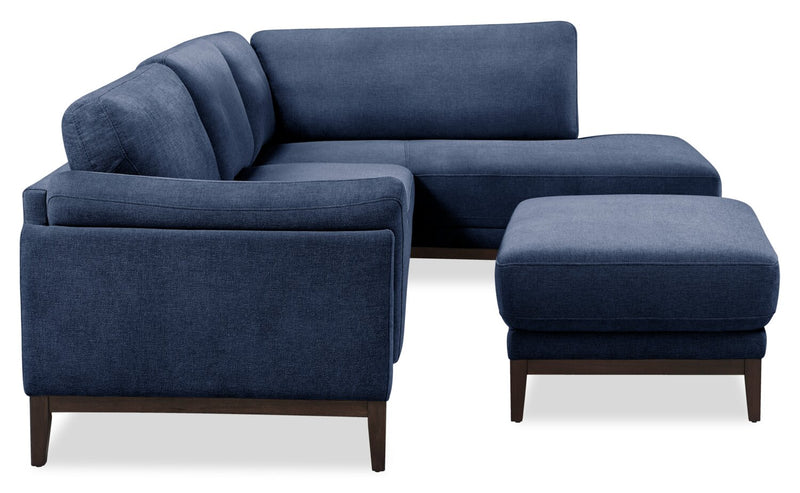 Horizon 2-Piece Right-Facing Fabric Sectional with Wood Base and Legs - Navy