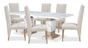 Vega 7pc Dining Set with Table & 6 Chairs, Marble Look, Pedestal Base, 82