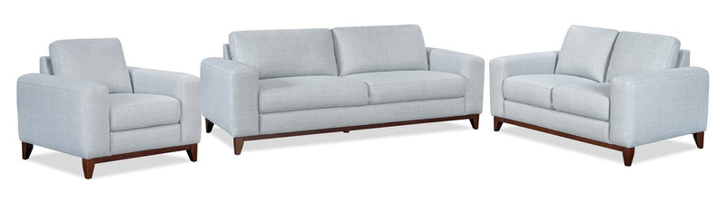 River 87\" Linen-Look Fabric Sofa with Wood Base and Legs - Grey
