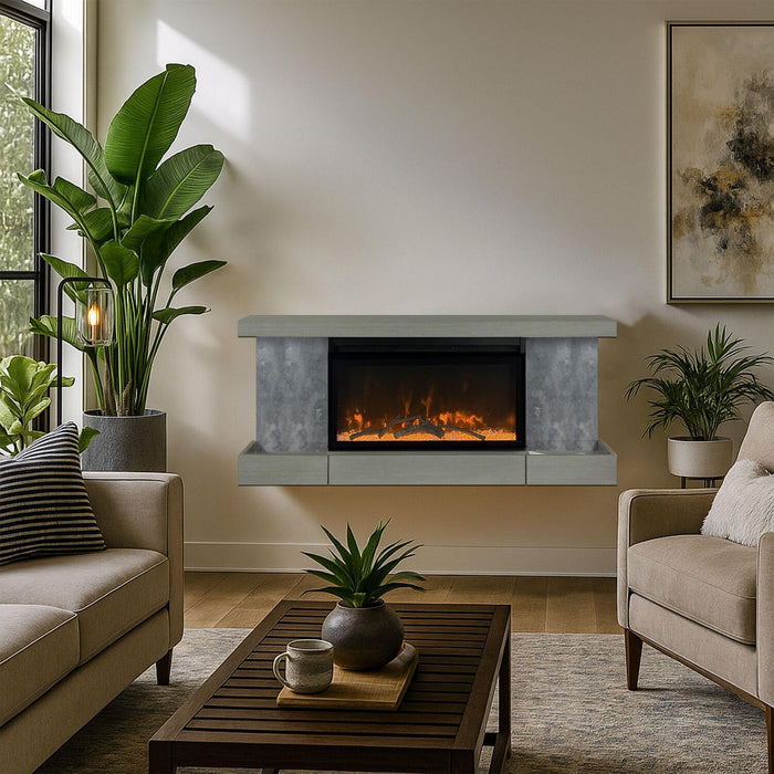 Drift 48\" Electric Fireplace with Wall-mount Mantel – Grey 