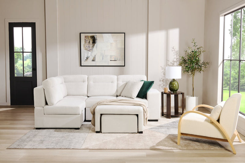 Primo Coast 3-Piece Left-Facing Ivory White Fabric Sleeper Sectional with Storage Chaise and Storage Armrest