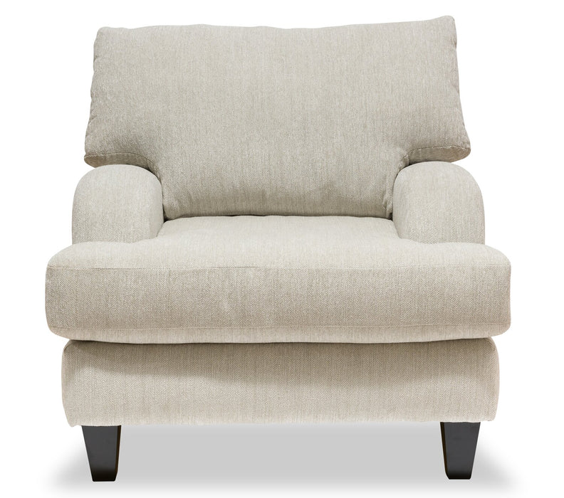 Made in Canada Nofia 36\" Chenille Fabric Chair with Wood Legs - Linen Beige