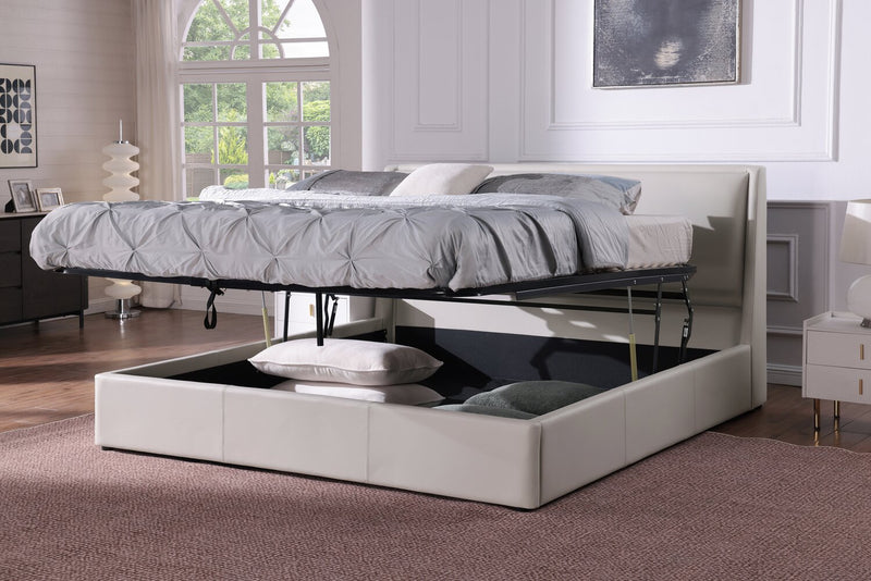 Nico Leather-Look Storage Queen Bed – Taupe