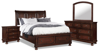 Chelsea 6pc Bedroom Set with Storage Bed, Dresser, Mirror & Nightstand, Cherry Brown - King Size | Ensemble de chambre à coucher Chelsea 6 pièces avec lit de rangement, commode, miroir et table de nuit, brun cerisier - format très grand lit