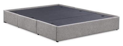 Amos Upholstered Storage Bed Base in Grey Fabric with 3 Built-in Drawers  - Full Size | Base de lit de rangement Amos rembourrée en tissu gris avec 3 tiroirs intégrés - format lit double