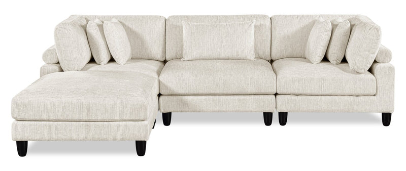 Lounge 4-Piece Chenille Modular Sectional with Ottoman – Beige 