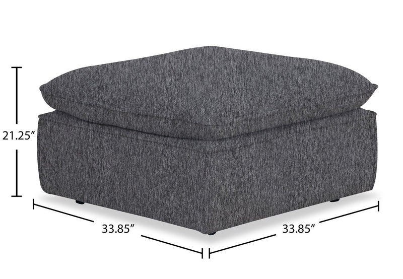 Farah 33.85\" Chenille Fabric Ottoman with Feather Down Cushion - Charcoal