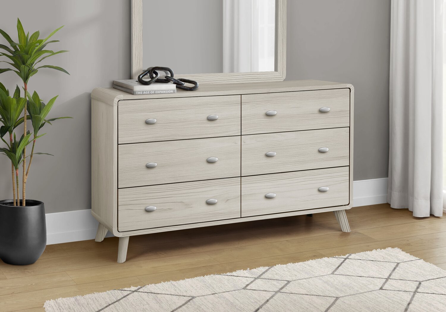 mid century modern dresser grey Blaine Tall Grey Dresser - Lacquered Linen Furniture main image 0
