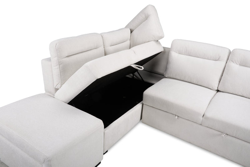 Primo Coast 3-Piece Left-Facing Ivory White Fabric Sleeper Sectional with Storage Chaise and Storage Armrest