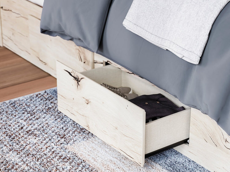 Derekson Storage Bed with 2 Built-In Side Drawers, Rustic White - King Size