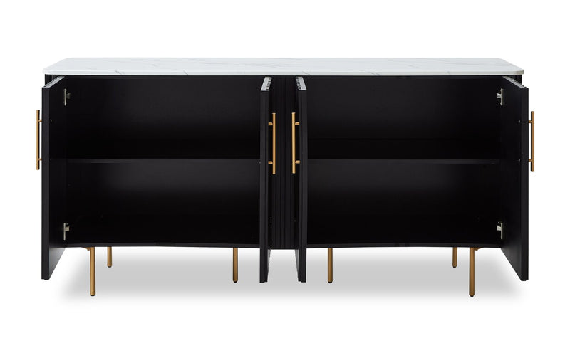Kort & Co. Capri Dining Server with Storage, Marble-Look Top & Gold ...