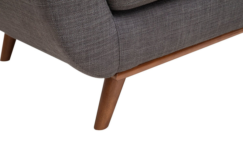 Kort & Co. Freeman 88\" Linen-Look Fabric Sofa with Wood Base and Tufted Back Cushions - Charcoal Grey
