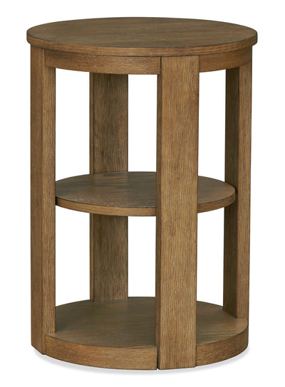 Declan 18" Modern Round End Table with Shelf – Natural Wood  | Table de bout ronde moderne Declan de 18 po avec tablette - bois naturel