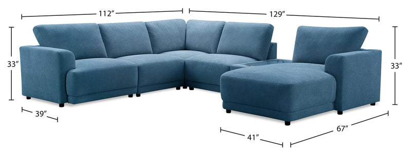 Voyage Modular 6-Piece Right-Facing Fabric Sectional with Console and Removable Back Cushions – Blue