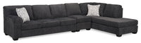 Made in Canada Morgan 3-Piece Right-Facing Chenille Fabric Sectional with Sofa and Accent Pillows - Grey 
