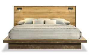 Silas 6pc Bedroom Set with Platform Bed, Dresser, Mirror & Nightstand, LED, Rustic Brown - King Size