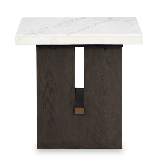 Warwick 26” Solid Wood and Marble End Table – White and Brown Oak