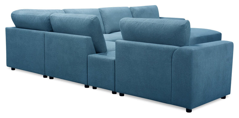 Voyage Modular 7-Piece Right-Facing Fabric Sectional with Console and Removable Back Cushions – Blue