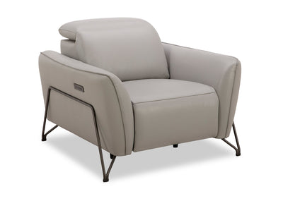 Riviera Top-Grain Genuine Leather Power Reclining Chair - Light Grey | Fauteuil à inclinaison électrique Riviera en cuir véritable de qualité supérieure - gris clair