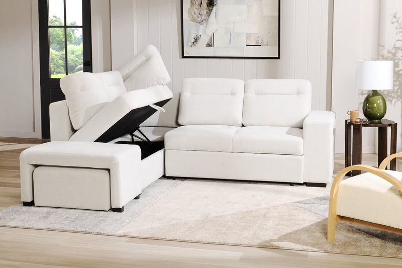 Primo Coast 3-Piece Left-Facing Ivory White Fabric Sleeper Sectional with Storage Chaise and Storage Armrest