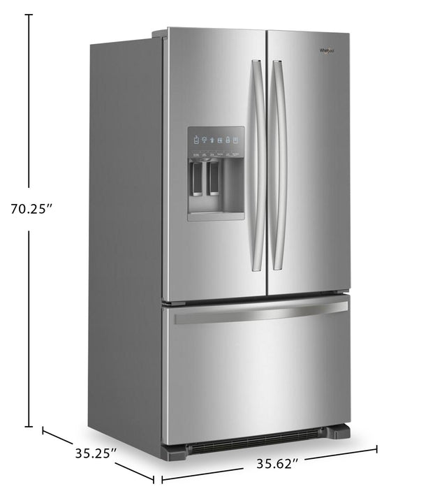 Whirlpool 36\" 25 Cu. Ft. French-Door Refrigerator with Ice and Water Dispenser - WRFF3436RZ