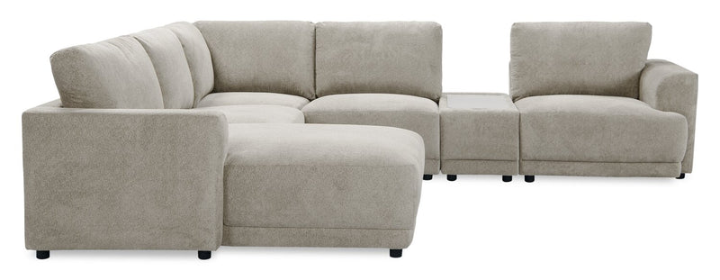 Voyage Modular 6-Piece Left-Facing Fabric Sectional with Console and Removable Back Cushions – Beige