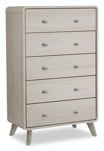 Cami Bedroom Chest of Drawers, 5-Drawer, Mid-Century Modern, 31.5"W x 50"H - Grey Oak | Commode verticale de chambre à coucher moderne du milieu du 20e siècle Cami de 31,5 po (l) x 50 po (H) à 5 tiroirs - chêne gris