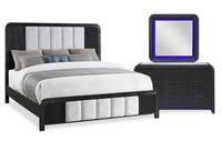 Kaleo 5pc Bedroom Set with Bed, Dresser & Mirror, LED, Modern, Black - King Size 
