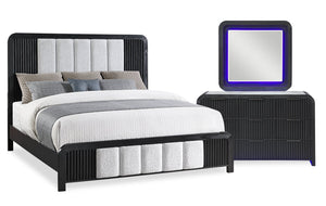 Kaleo 5pc Bedroom Set with Bed, Dresser & Mirror, LED, Modern, Black - King Size
