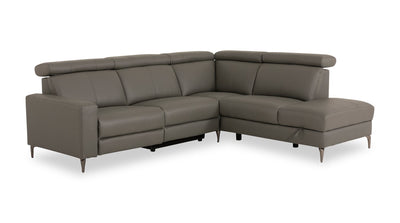 Valentino 3-Piece Right-Facing Genuine Leather Power Reclining Sectional with Adjustable Headrests - Grey | Sofa sectionnel de droite à inclinaison électrique Valentino 3 pièces en cuir véritable avec appuie-têtes réglables - gris