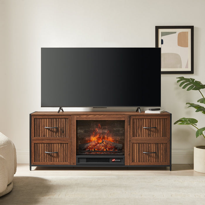  Harvin 54\" Electric Fireplace TV Stand with Storage for TVs up to 60\" – Brown Oak 