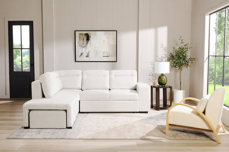 Primo Coast 3-Piece Left-Facing Ivory White Fabric Sleeper Sectional with Storage Chaise and Storage Armrest
